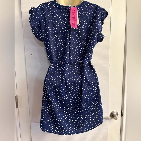 Oh! Mamma maternity navy blue pleated top with white hearts. NWT size Medium.A18 - Picture 2 of 9